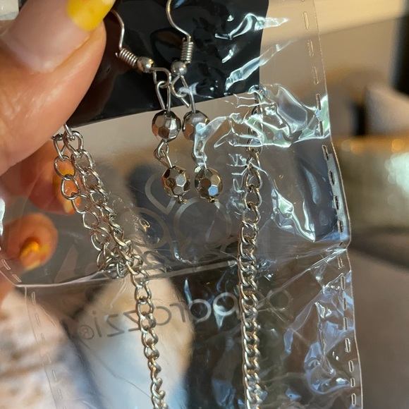 Silver Chandelier Looking Earring and Necklace Set - Picture 2 of 4